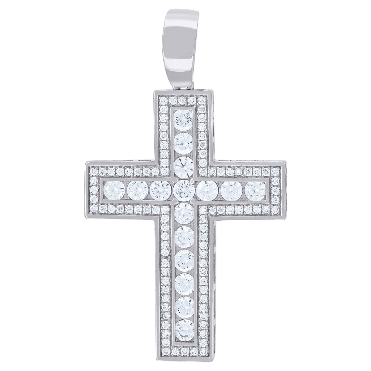 925 Sterling Silver Mens Cubic Zirconia Cross Religious Charm Pendant