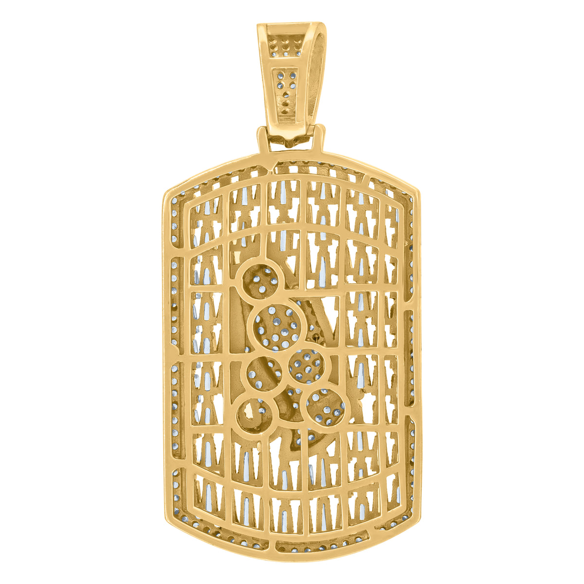 925 Sterling Silver Yellow-Tone Mens Round Baguette Cubic-Zirconia Dog Tag Praying Hands Symbol Religious Charm Pendant