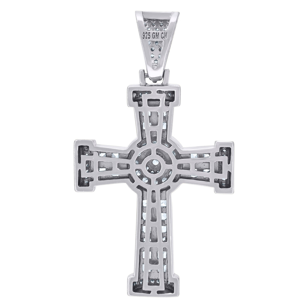 925 Sterling Silver Mens Round & Princess-Cut Cubic-Zirconia Cross Religious Charm Pendant