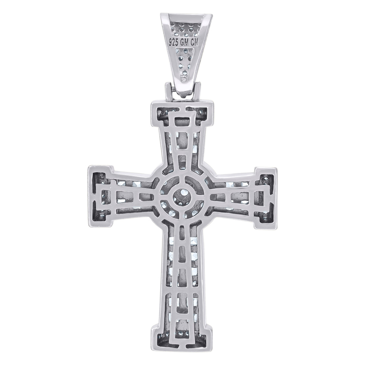 925 Sterling Silver Mens Round & Princess-Cut Cubic-Zirconia Cross Religious Charm Pendant