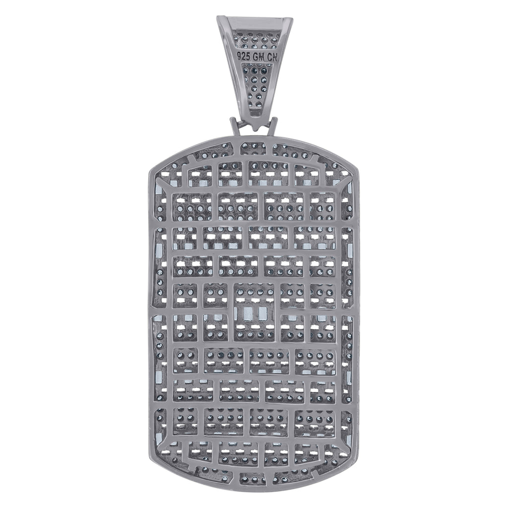 925 Sterling Silver Mens Round & Baguette Cubic-Zirconia Dog Tag Fashion Charm Pendant