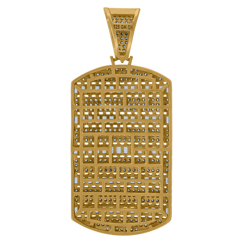925 Sterling Silver Yellow-Tone Mens Round & Baguette Cubic-Zirconia Dog Tag Fashion Charm Pendant