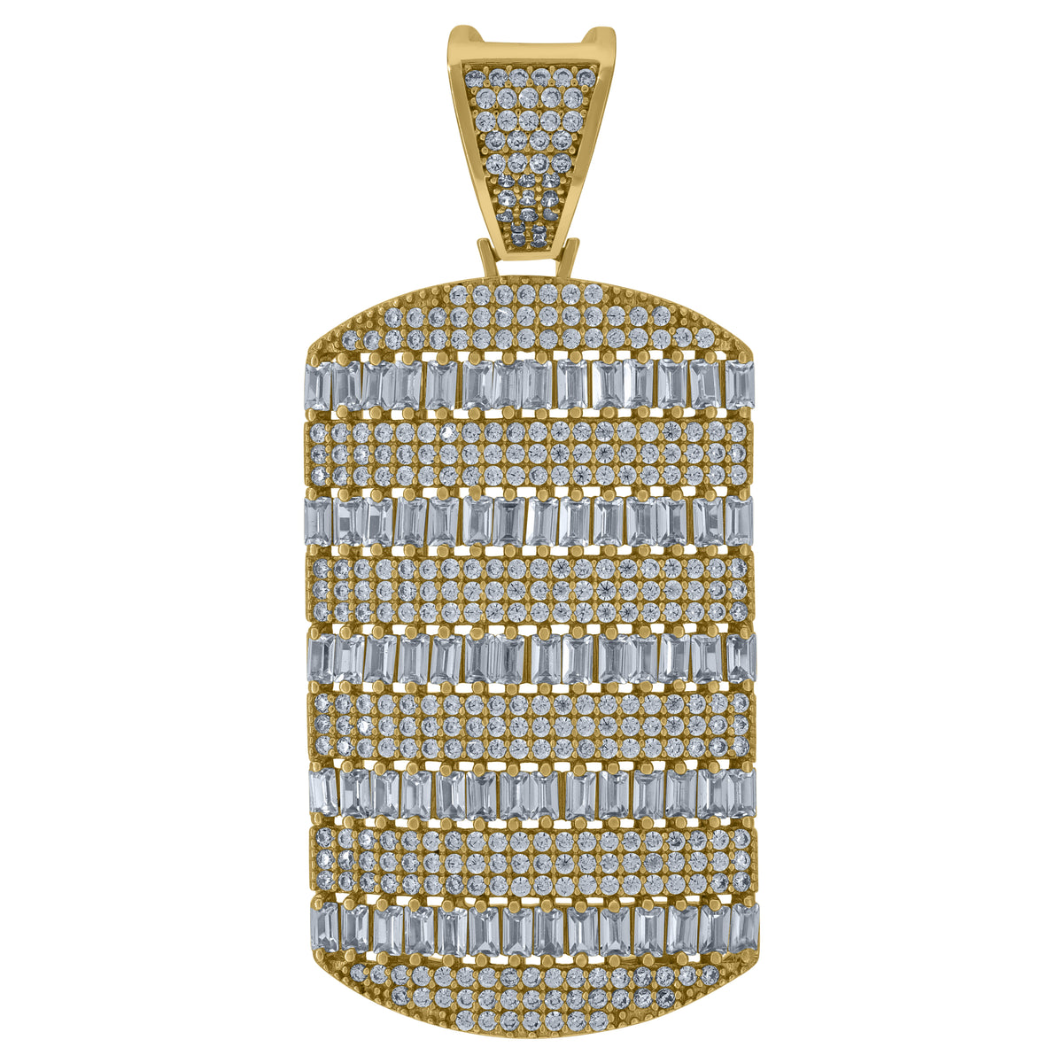 925 Sterling Silver Yellow-Tone Mens Round & Baguette Cubic-Zirconia Dog Tag Fashion Charm Pendant