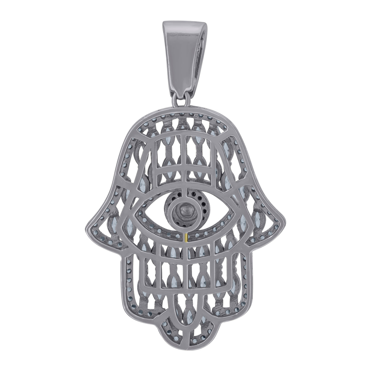 925 Sterling Silver Mens Blue Round & Marquise Cubic-Zirconia Humsa Symbol Religious Charm Pendant