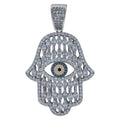 925 Sterling Silver Mens Blue Round & Marquise Cubic-Zirconia Humsa Symbol Religious Charm Pendant