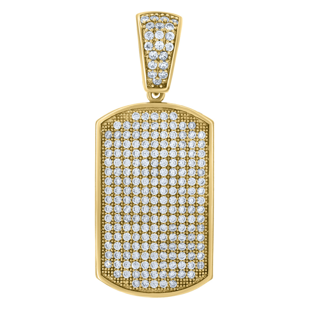 925 Sterling Silver Yellow-Tone Mens Cubic-Zirconia Dog Tag Fashion Charm Pendant