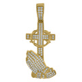 925 Sterling Silver Yellow-Tone Mens Cubic-Zirconia Praying Hands Cross Religious Charm Pendant