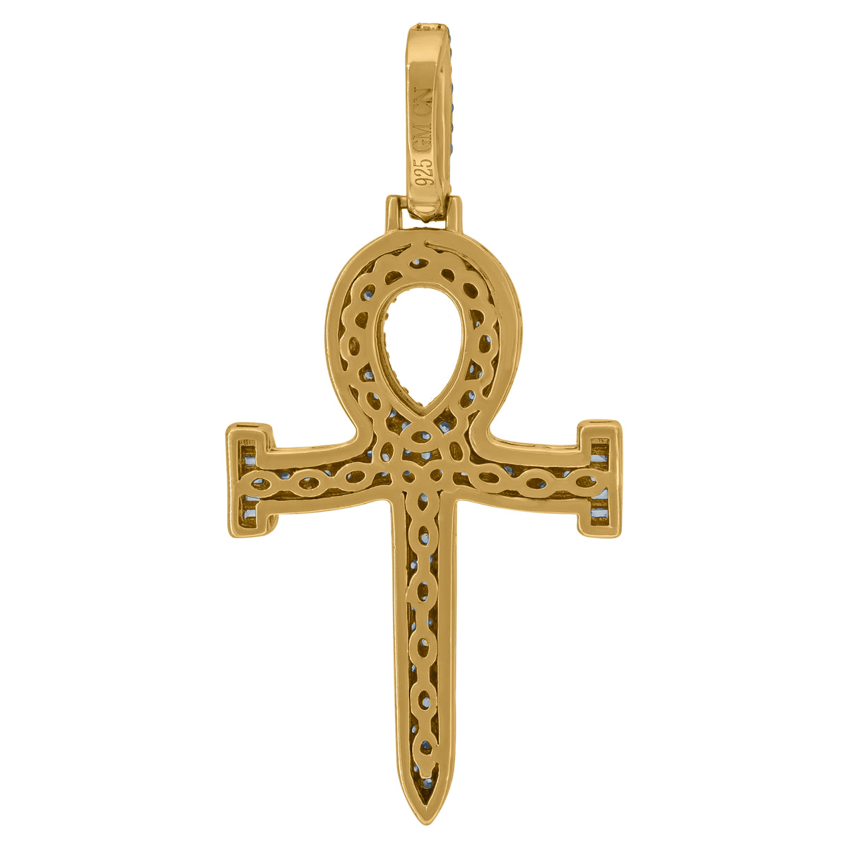 925 Sterling Silver Yellow-Tone Unisex Cz Ankh Cross Religious Charm Pendant