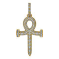 925 Sterling Silver Yellow-Tone Unisex Cz Ankh Cross Religious Charm Pendant
