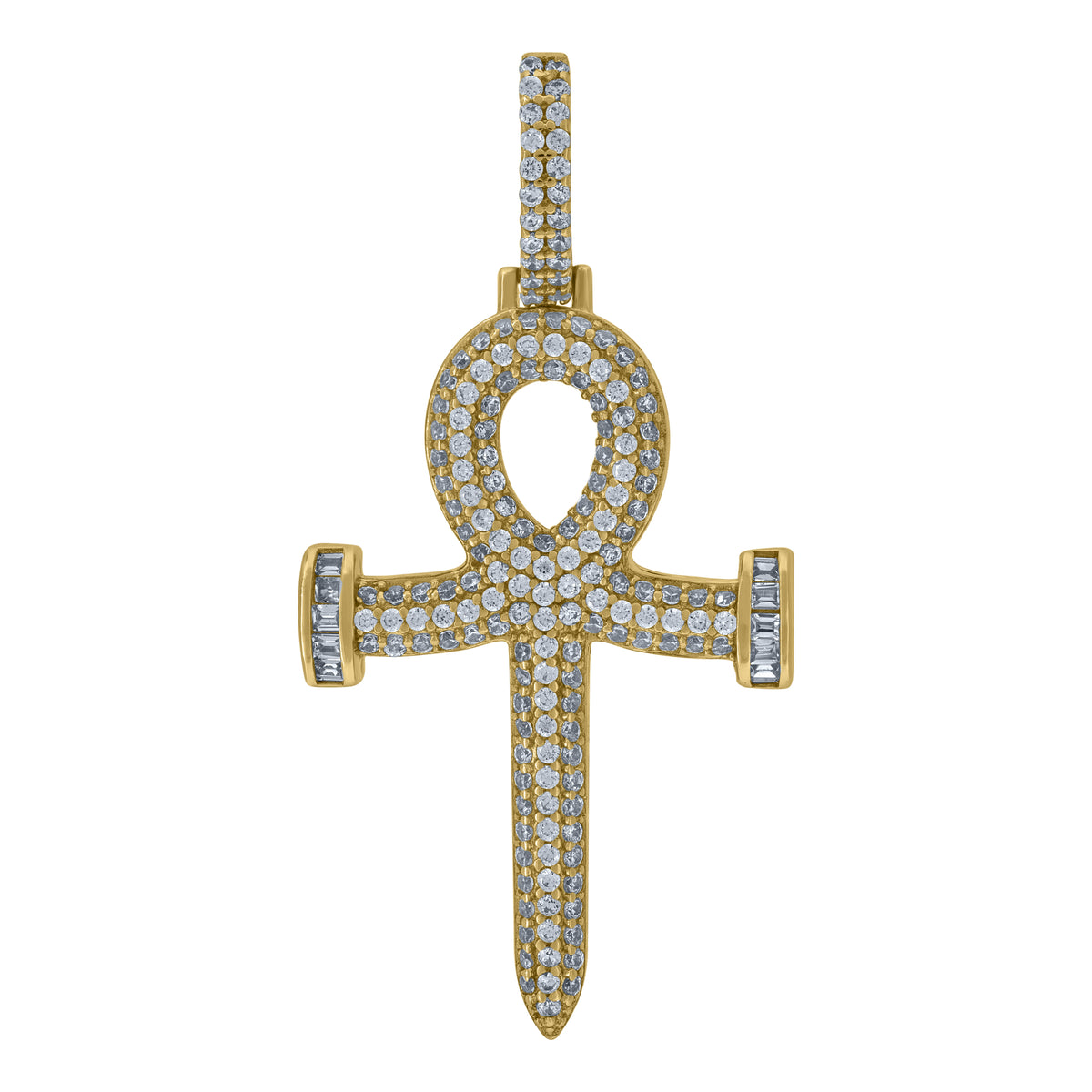 925 Sterling Silver Yellow-Tone Unisex Cz Ankh Cross Religious Charm Pendant