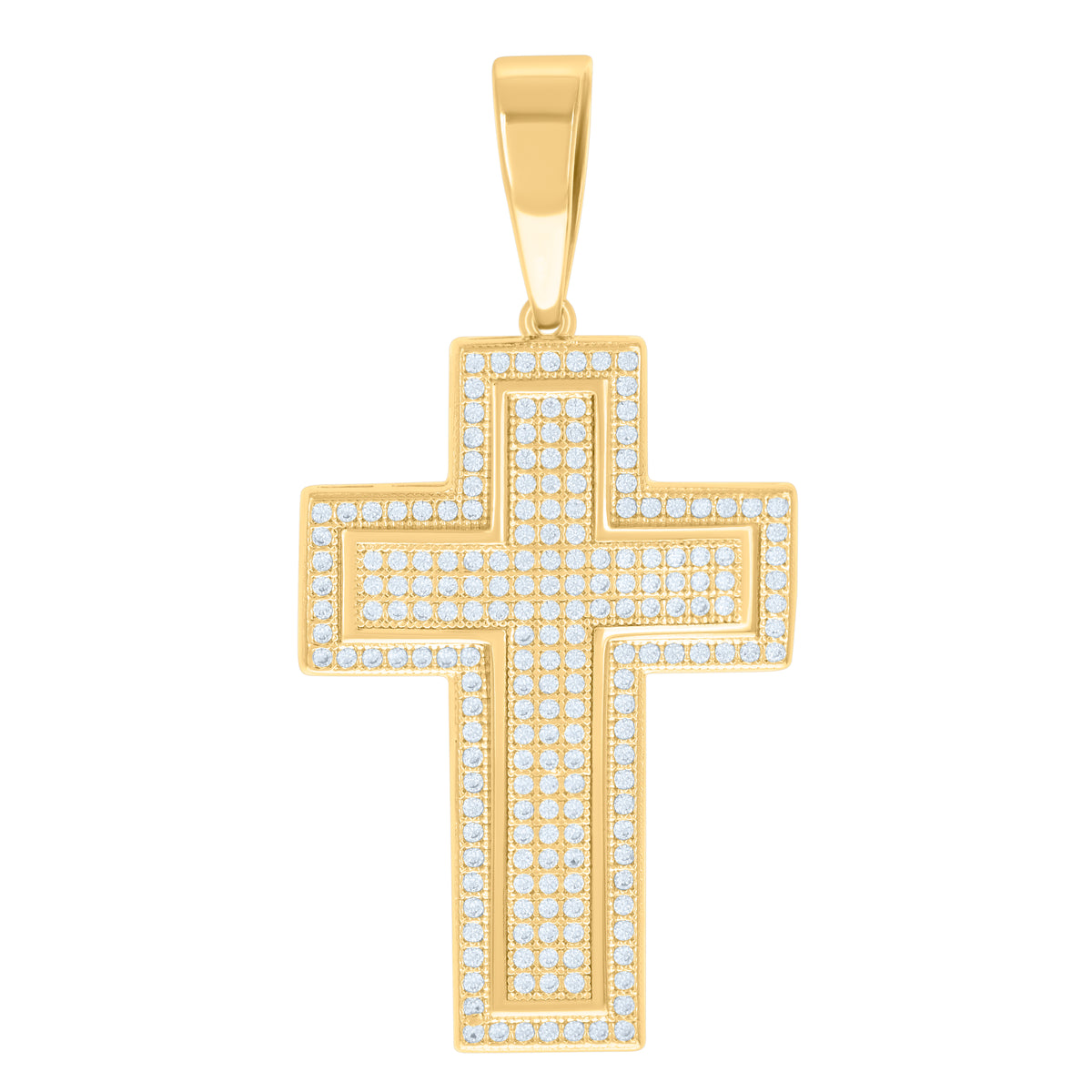 925 Sterling Silver Yellow-Tone Unisex Cz Cross Religious Charm Pendant