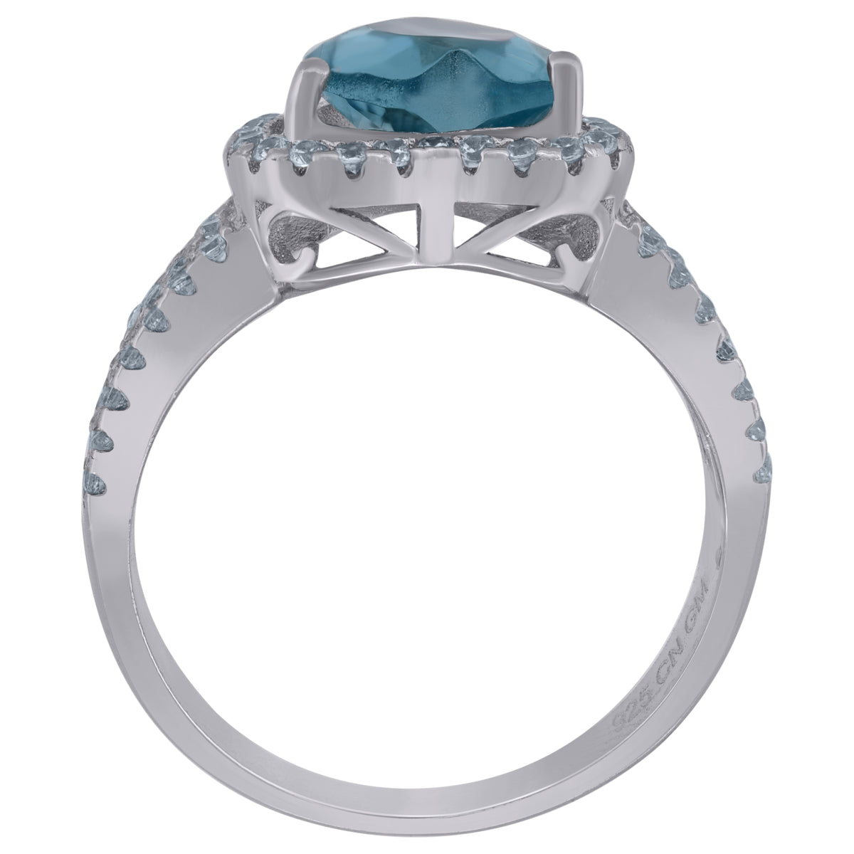 925 Sterling Silver Womens Aqua Cubic Zirconia Heart Ring Size 8