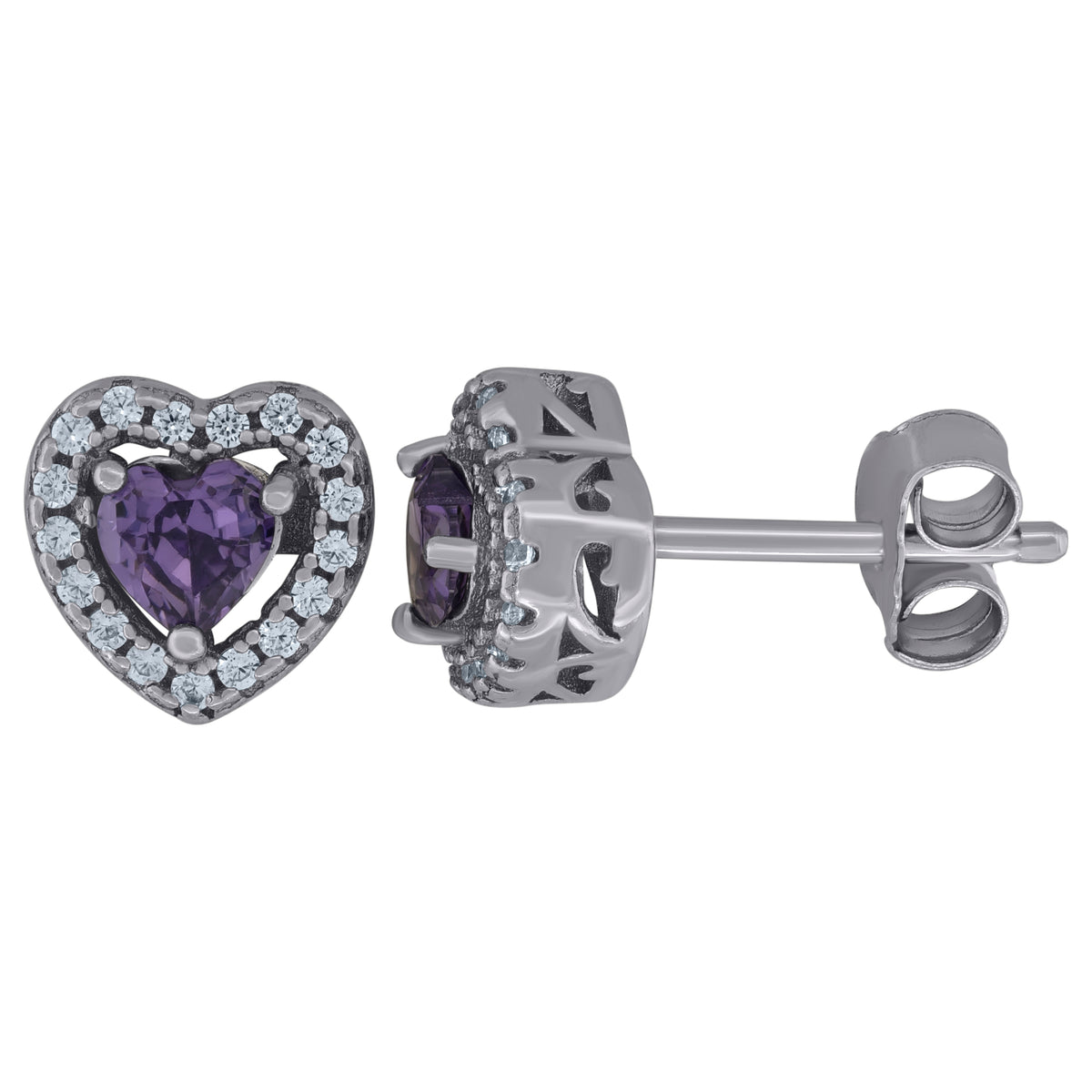 925 Sterling Silver Womens Cubic Zirconia Heart Stud Earrings