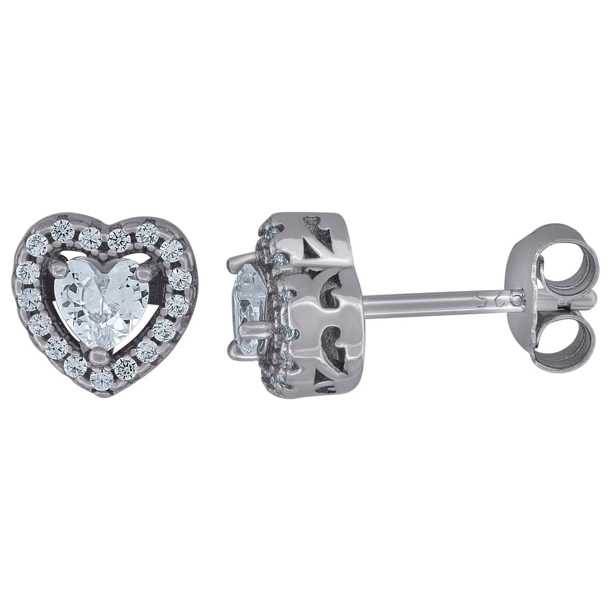 925 Sterling Silver Womens Cubic Zirconia Heart Stud Earrings