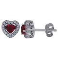925 Sterling Silver Womens Red Cubic Zirconia Heart Stud Earrings