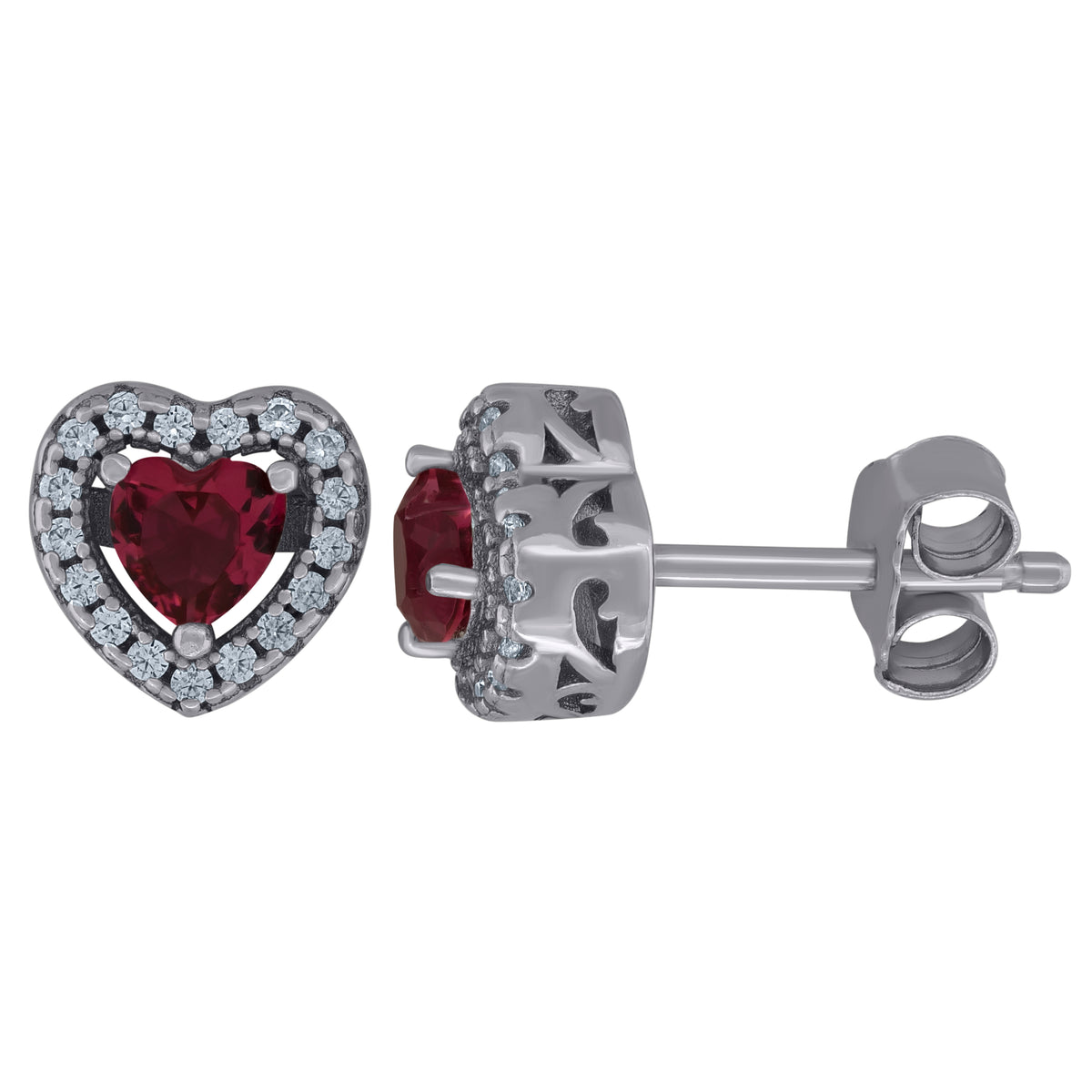 925 Sterling Silver Womens Red Cubic Zirconia Heart Stud Earrings