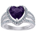 925 Sterling Silver Womens Purple Cubic Zirconia Heart Ring Size 8