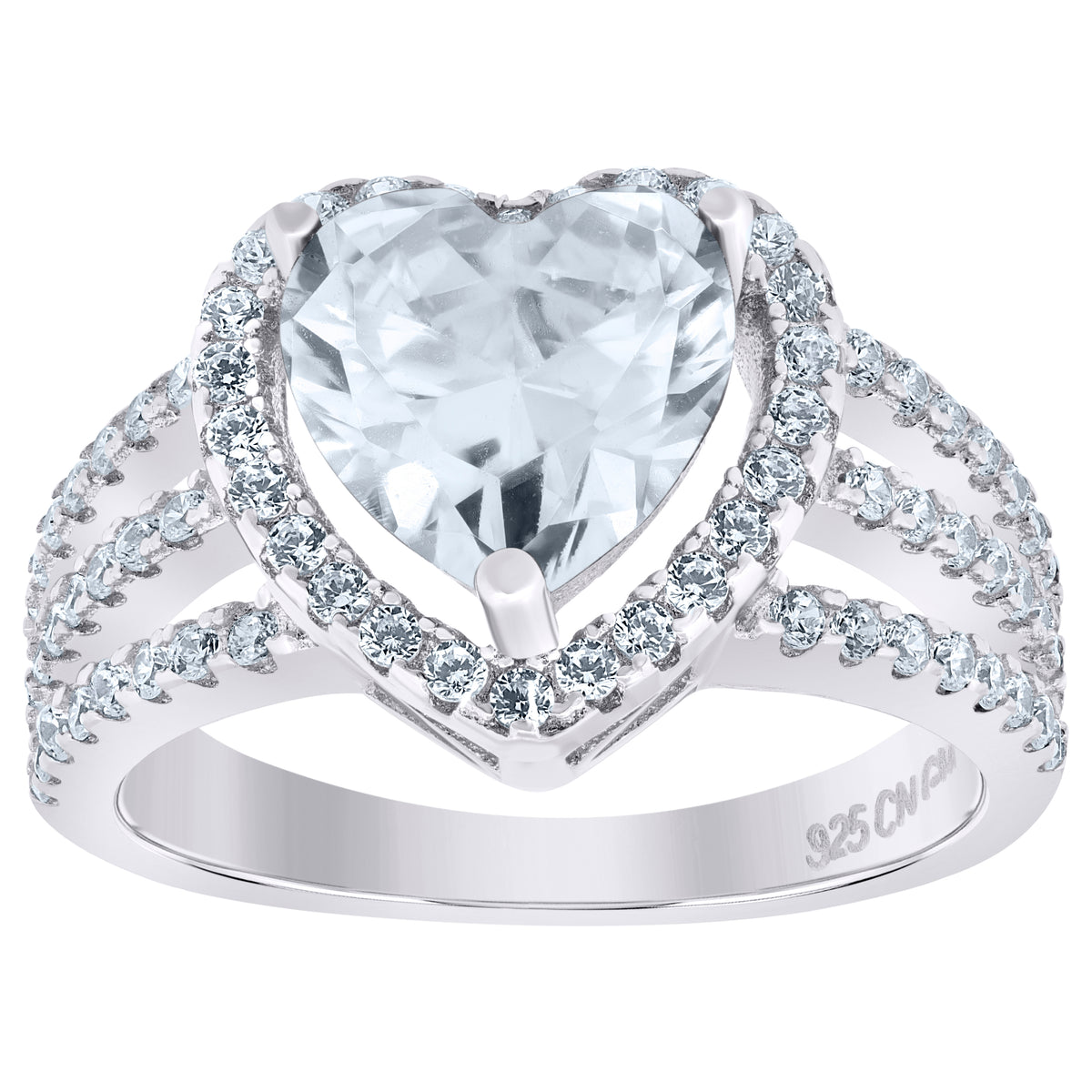 925 Sterling Silver Womens Cubic Zirconia Heart Ring Size 9