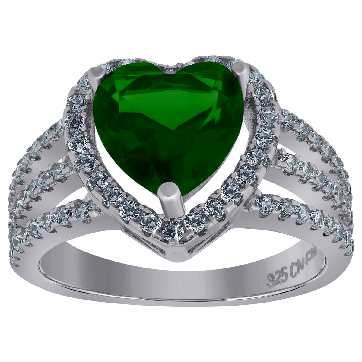 925 Sterling Silver Womens Green Cubic Zirconia Heart Ring