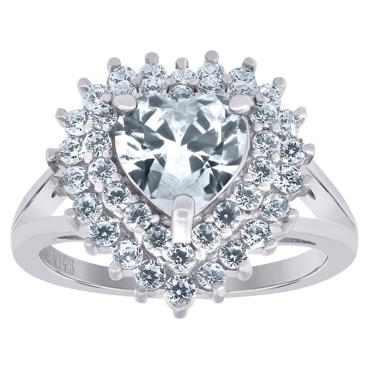 925 Sterling Silver Womens Cubic Zirconia Heart Ring Size 6