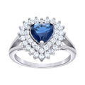 925 Sterling Silver Womens Royal Blue Cubic Zirconia Heart Ring Size 6