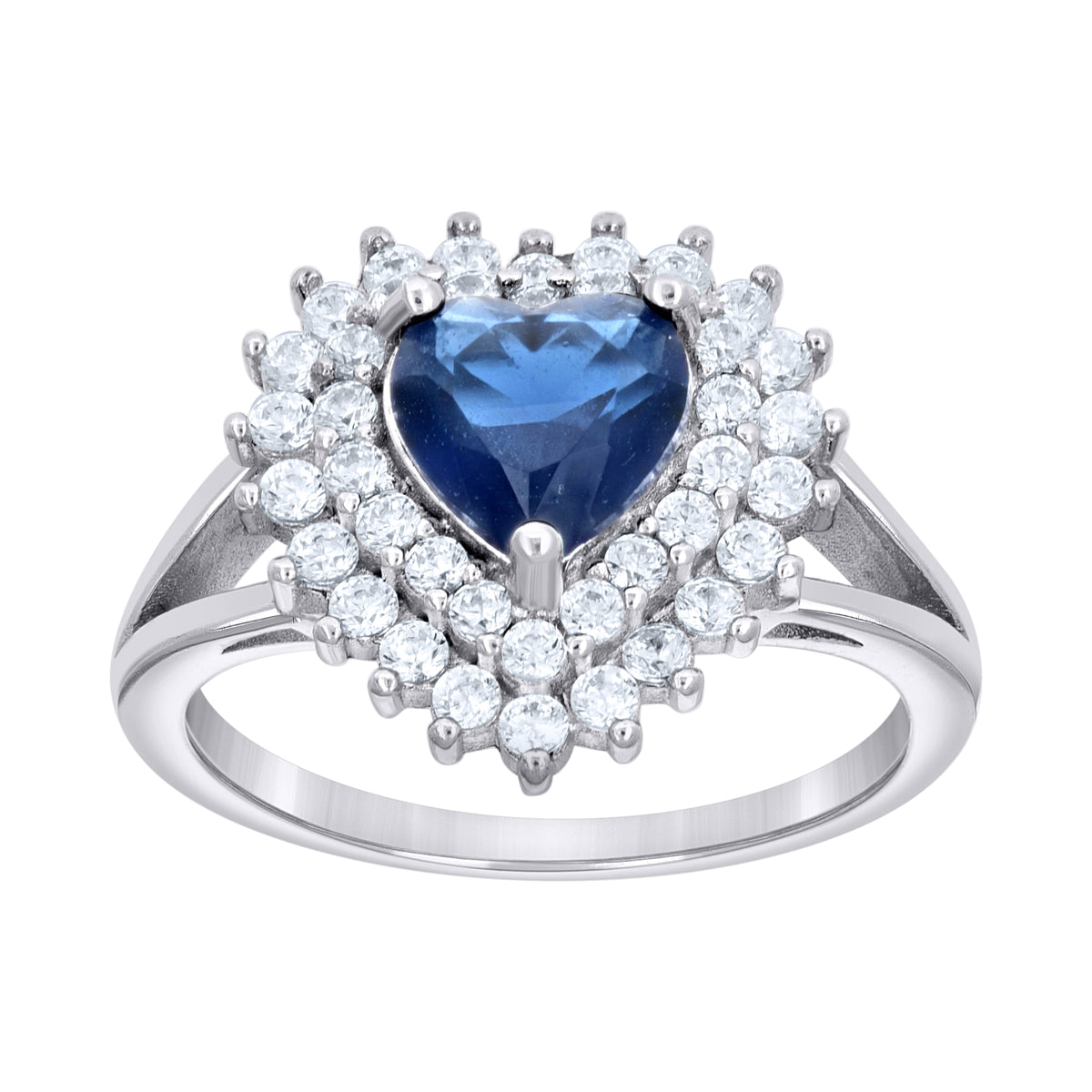925 Sterling Silver Womens Royal Blue Cubic Zirconia Heart Ring Size 9