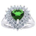 925 Sterling Silver Womens Green Cubic Zirconia Heart Ring Size 6