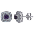 925 Sterling Silver Womens Purple Cubic Zirconia Square Halo Stud Earrings