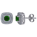 925 Sterling Silver Womens Dark Green Cubic Zirconia Square Halo Stud Earrings