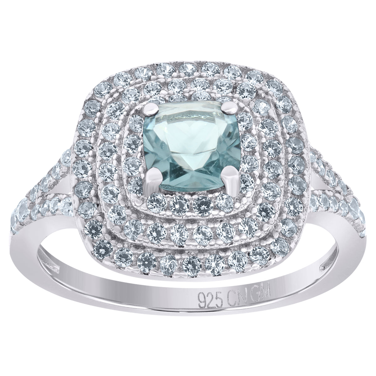 925 Sterling Silver Womens Aqua Princess Cut Cubic Zirconia Fashion Ring Size 6
