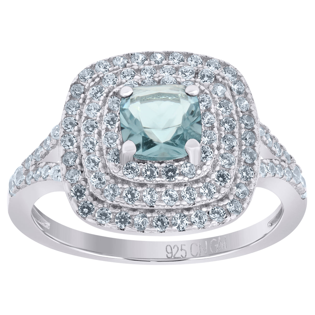 925 Sterling Silver Womens Aqua Princess Cut Cubic Zirconia Fashion Ring Size 9
