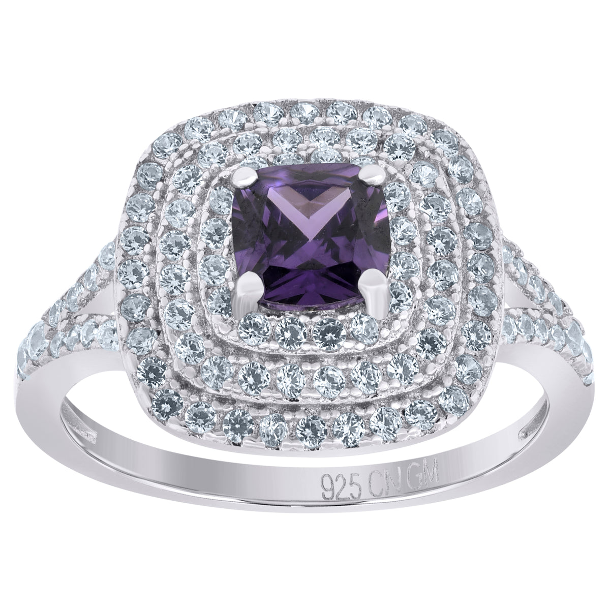 925 Sterling Silver Womens Purple Princess Cut Cubic Zirconia Fashion Ring Size 6