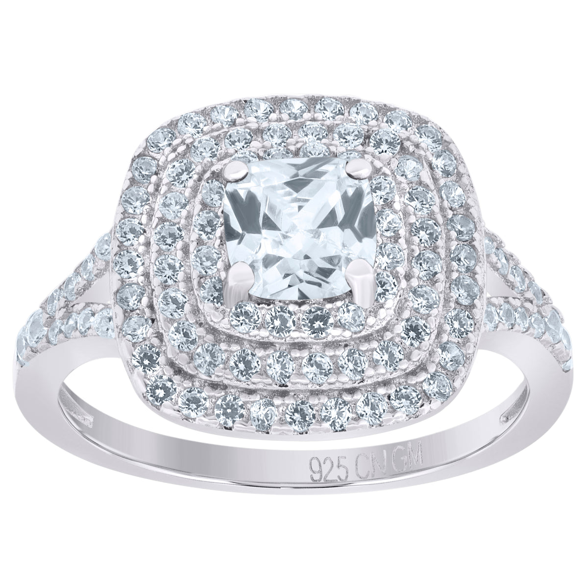 925 Sterling Silver Womens Princess Cut Cubic Zirconia Fashion Ring Size 7