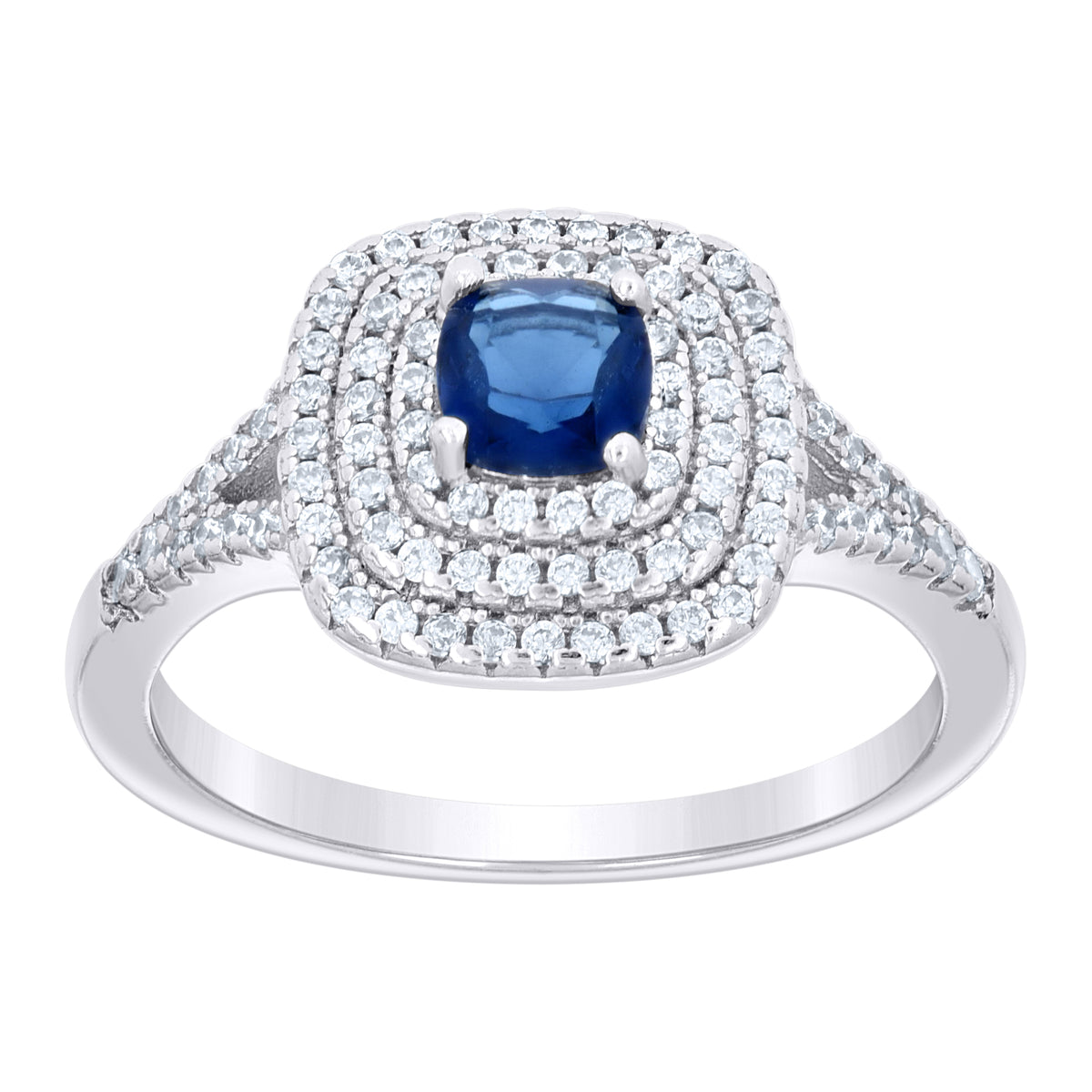 925 Sterling Silver Womens Royal Blue Princess Cut Cubic Zirconia Fashion Ring Size 9