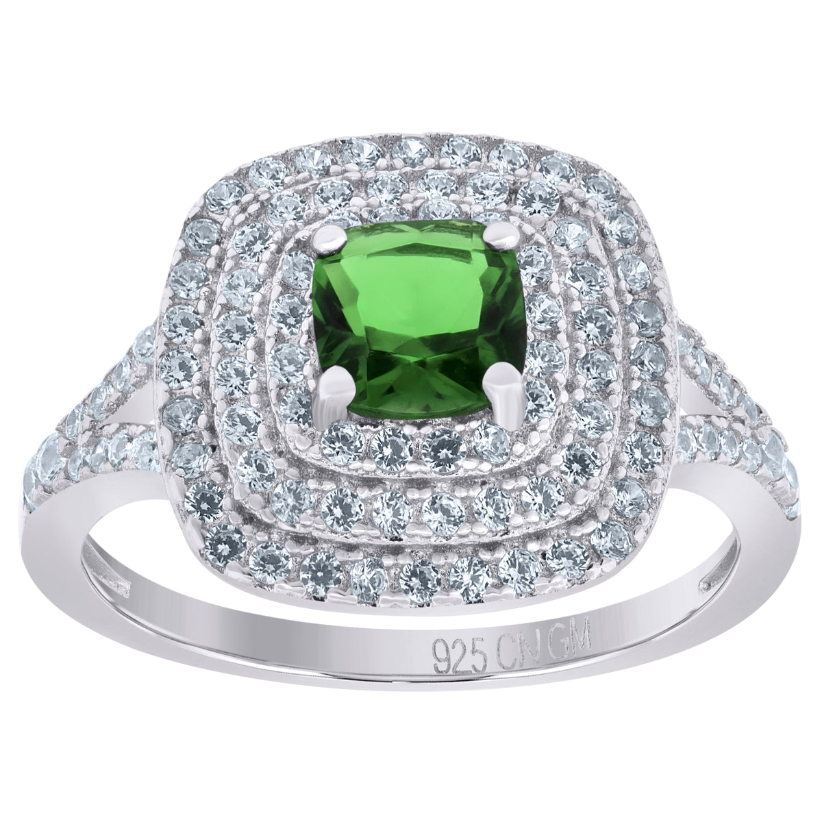 925 Sterling Silver Womens Green Princess Cut Cubic Zirconia Fashion Ring Size 6