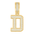925 Sterling Silver Yellow-Tone Unisex Cubic-Zirconia Initial Letter D Charm Pendant