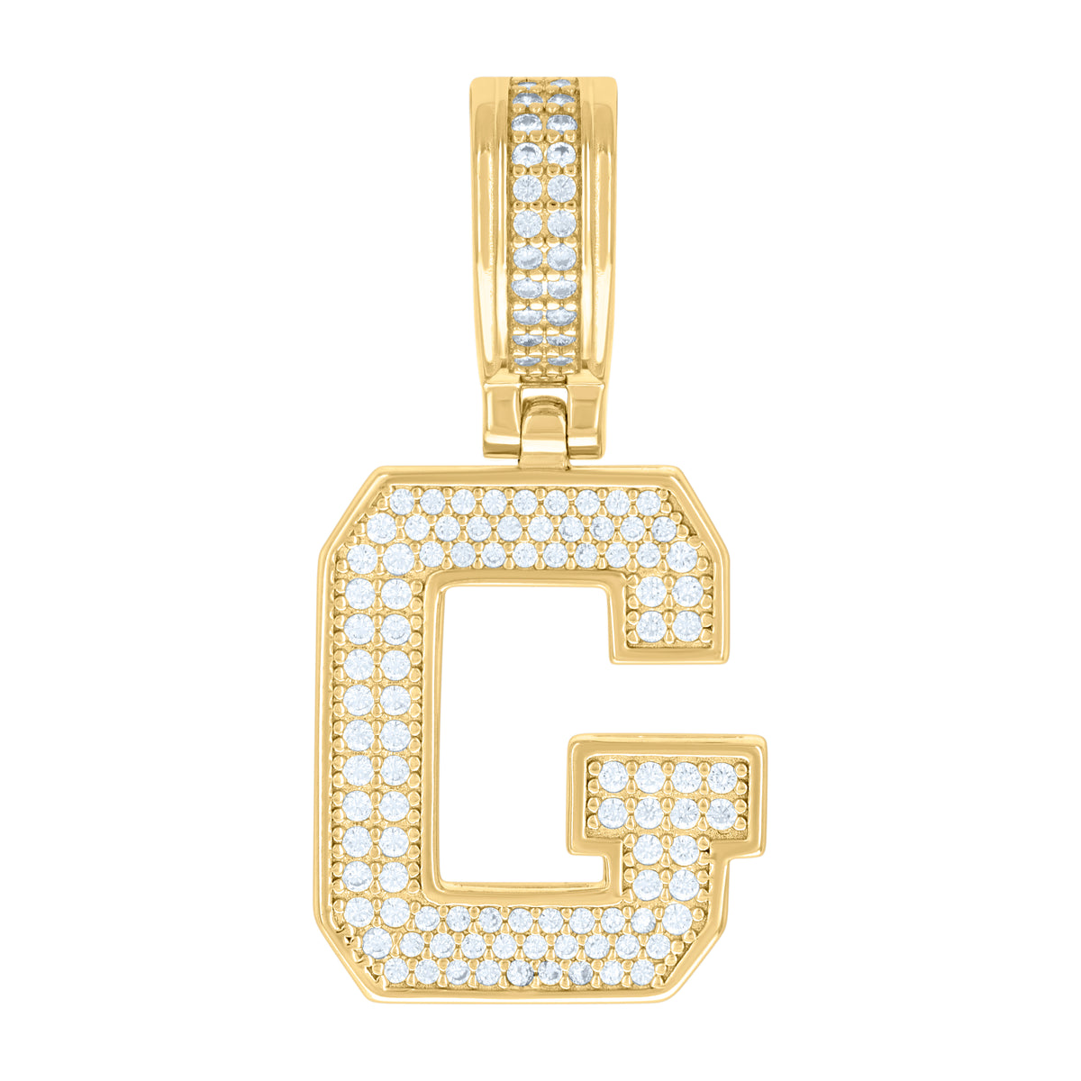 925 Sterling Silver Yellow-Tone Unisex Cubic-Zirconia Initial Letter G Charm Pendant