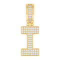 925 Sterling Silver Yellow-Tone Unisex Cubic-Zirconia Initial Letter I Charm Pendant