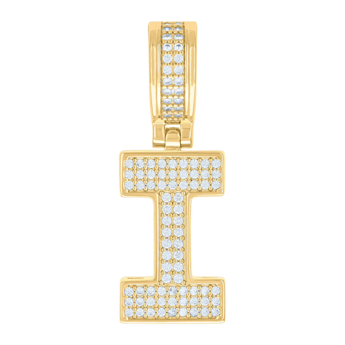 925 Sterling Silver Yellow-Tone Unisex Cubic-Zirconia Initial Letter I Charm Pendant