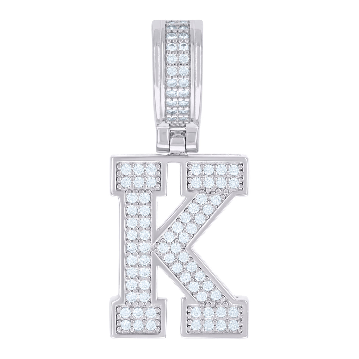 925 Sterling Silver Unisex Cubic-Zirconia Initial Letter K Charm Pendant