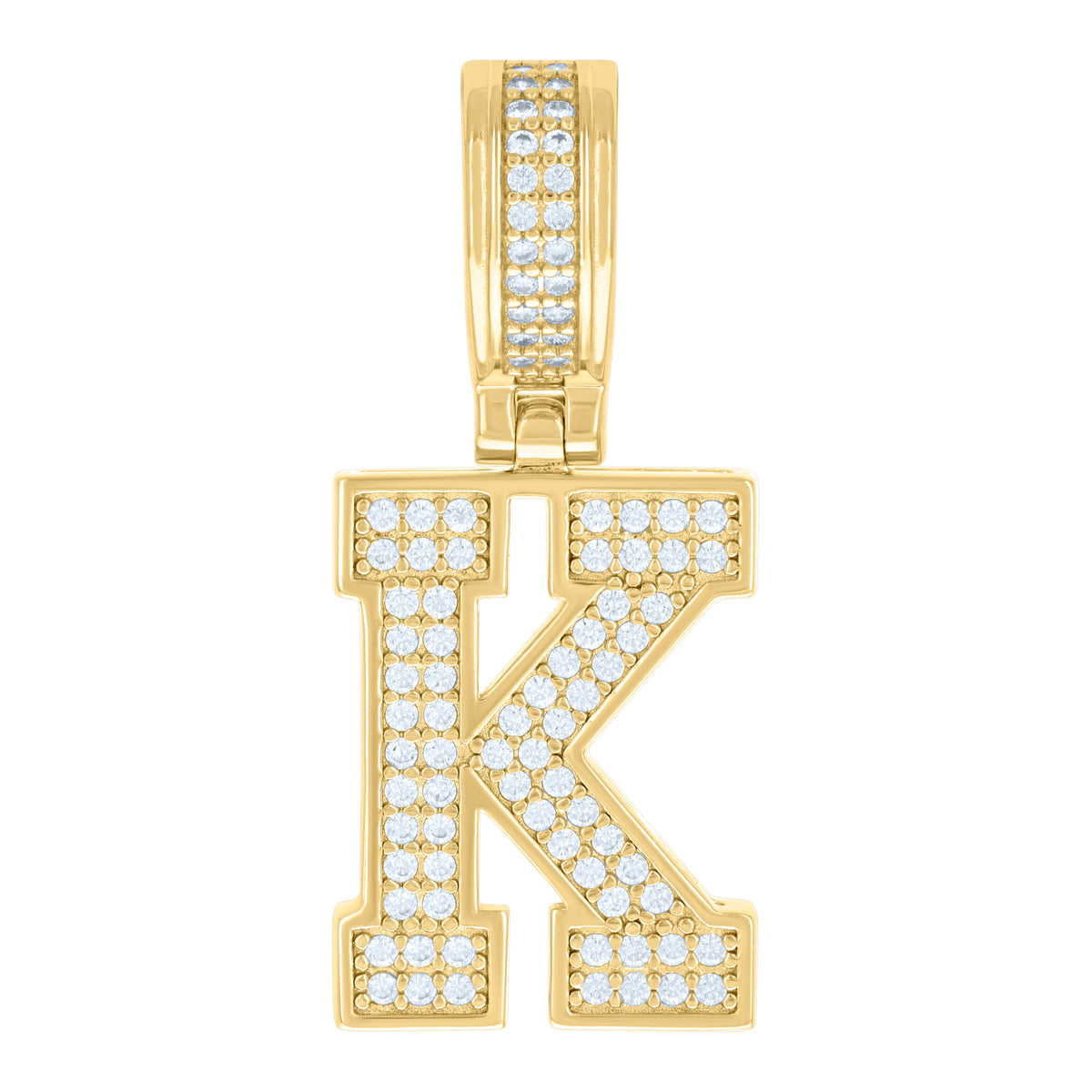 925 Sterling Silver Yellow-Tone Unisex Cubic-Zirconia Initial Letter K Charm Pendant