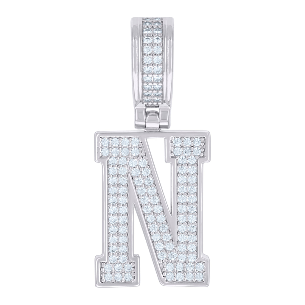 925 Sterling Silver Unisex Cubic-Zirconia Initial Letter N Charm Pendant