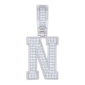 925 Sterling Silver Unisex Cubic-Zirconia Initial Letter N Charm Pendant