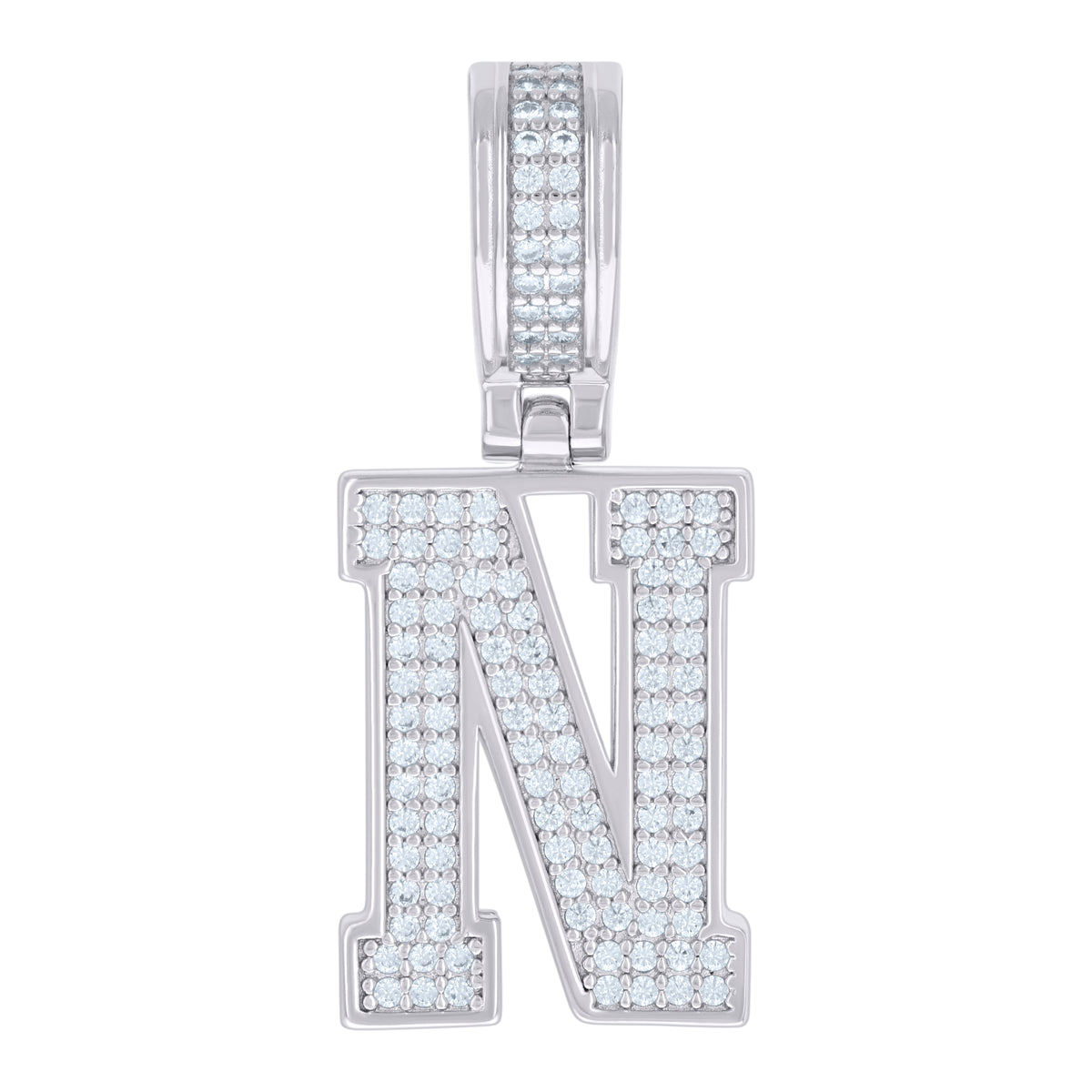 925 Sterling Silver Unisex Cubic-Zirconia Initial Letter N Charm Pendant