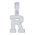925 Sterling Silver Unisex Cubic-Zirconia Initial Letter R Charm Pendant
