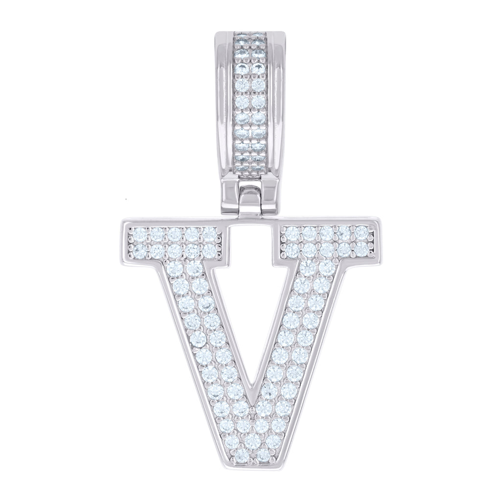 925 Sterling Silver Unisex Cubic-Zirconia Initial Letter V Charm Pendant