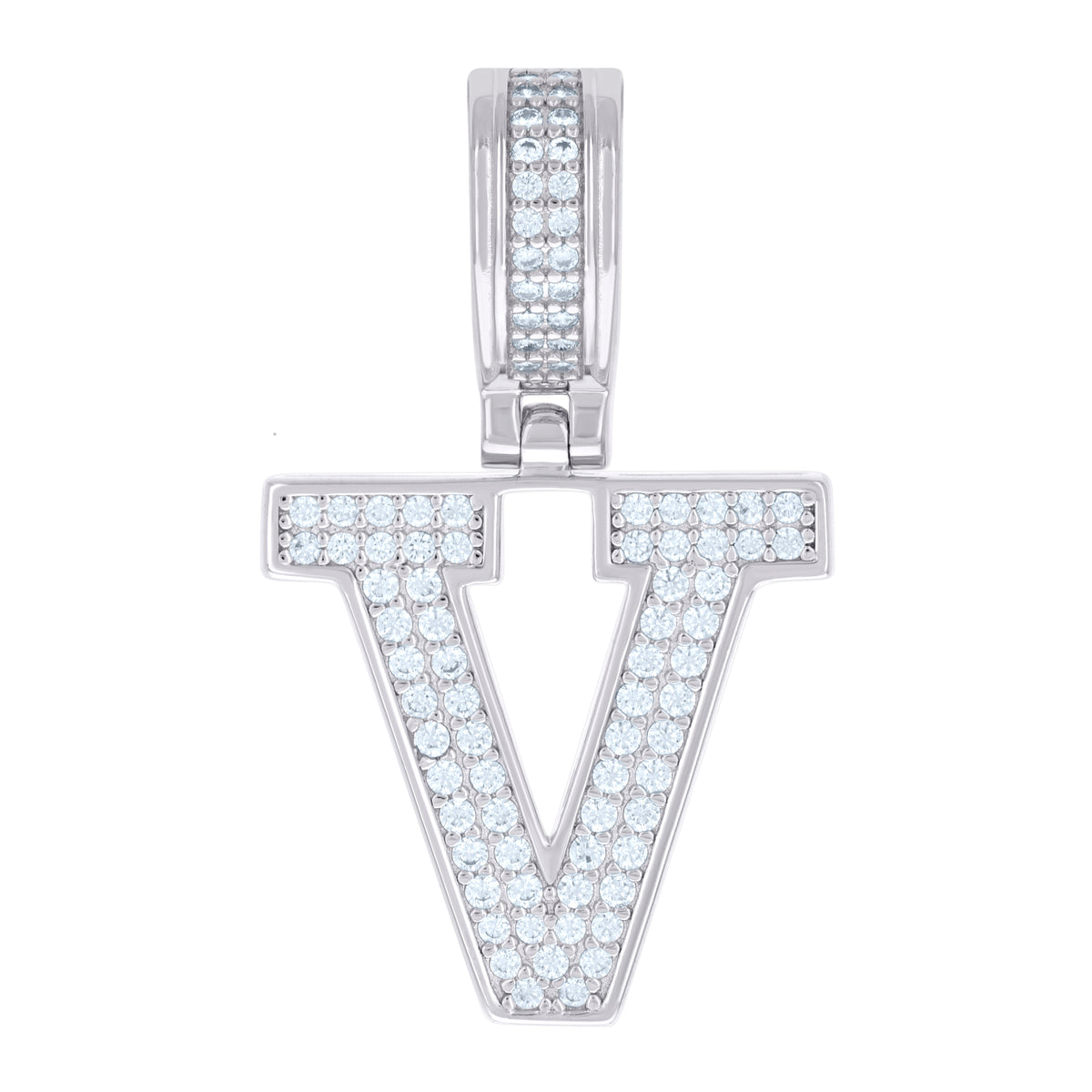 925 Sterling Silver Unisex Cubic-Zirconia Initial Letter V Charm Pendant