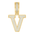 925 Sterling Silver Yellow-Tone Unisex Cubic-Zirconia Initial Letter V Charm Pendant
