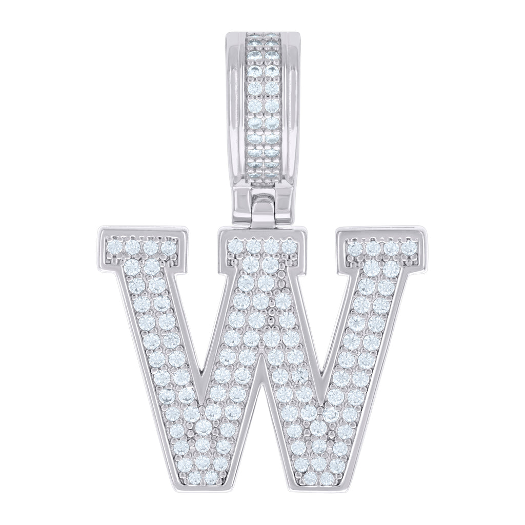 925 Sterling Silver Unisex Cubic-Zirconia Initial Letter W Charm Pendant