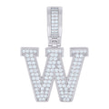 925 Sterling Silver Unisex Cubic-Zirconia Initial Letter W Charm Pendant
